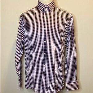 Johnston & Murphy Tailored Fit Pink Dress Shirt in Purple and Blue Stripes (L)